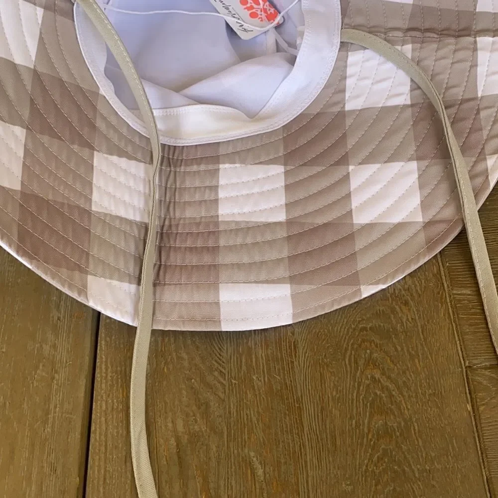 Free People Palmetto Wide Brim Packable Bucket Hat in Ivory & Grey Plaid